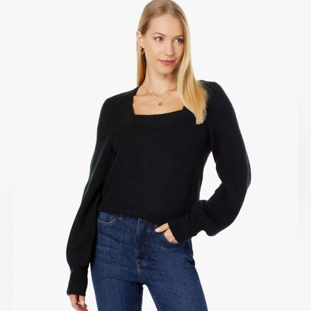 MADEWELL Black Melwood Square-Neck Puff-Sleeve
Wool Blend Sweater XS